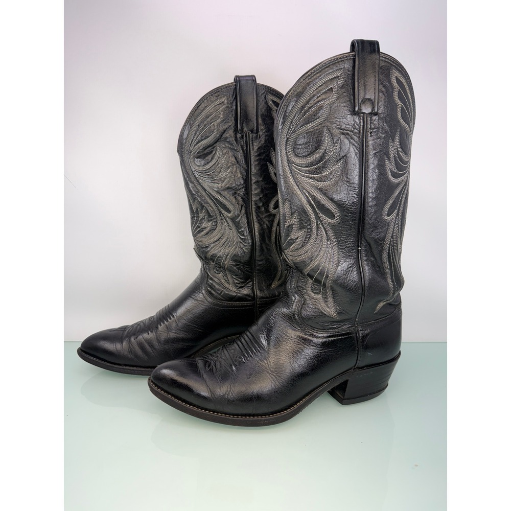 Dan Post Western Boots 8.5 EE Black Leather Vintage Noir Americana Goth Urban